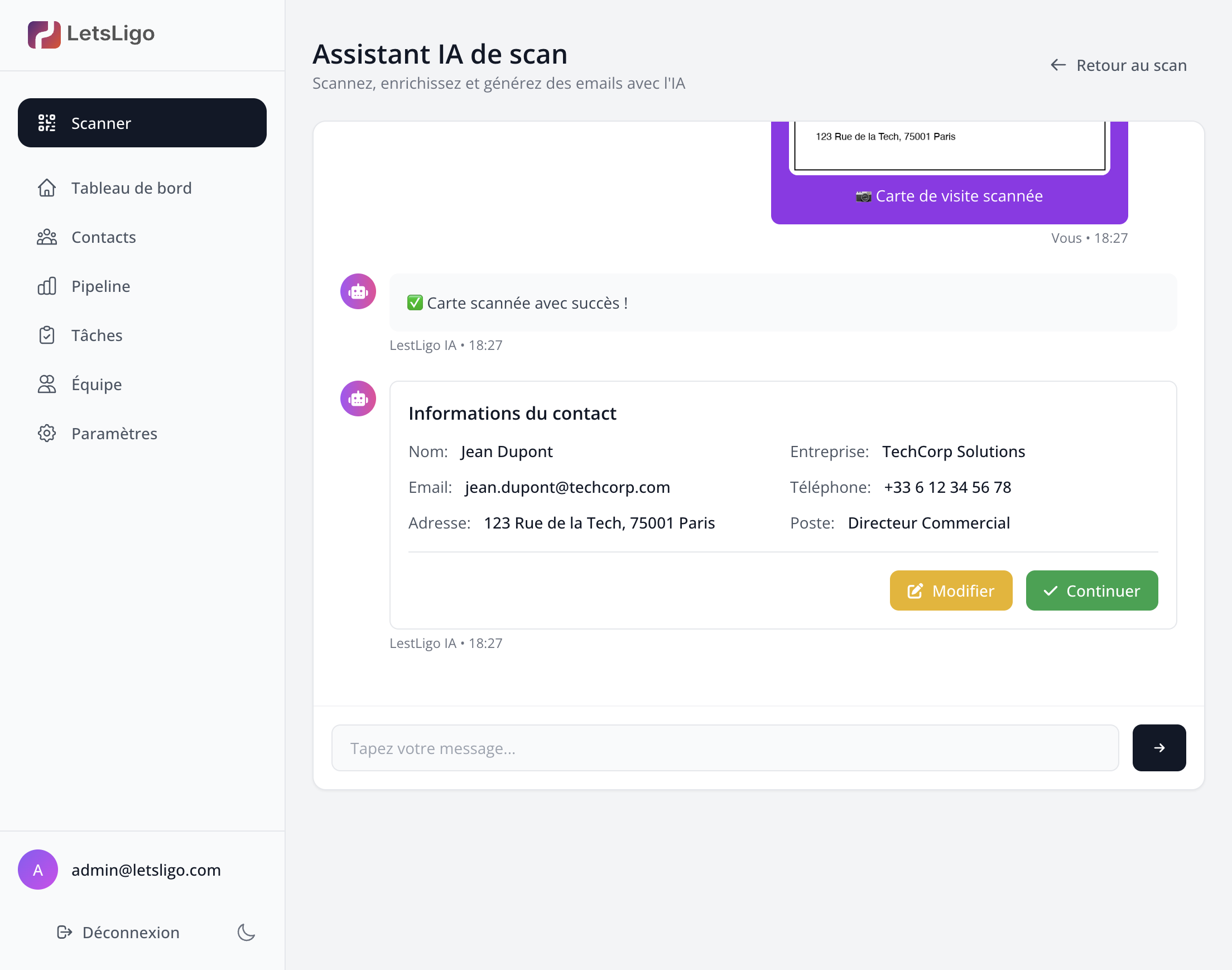 Assistant IA - Carte scannée