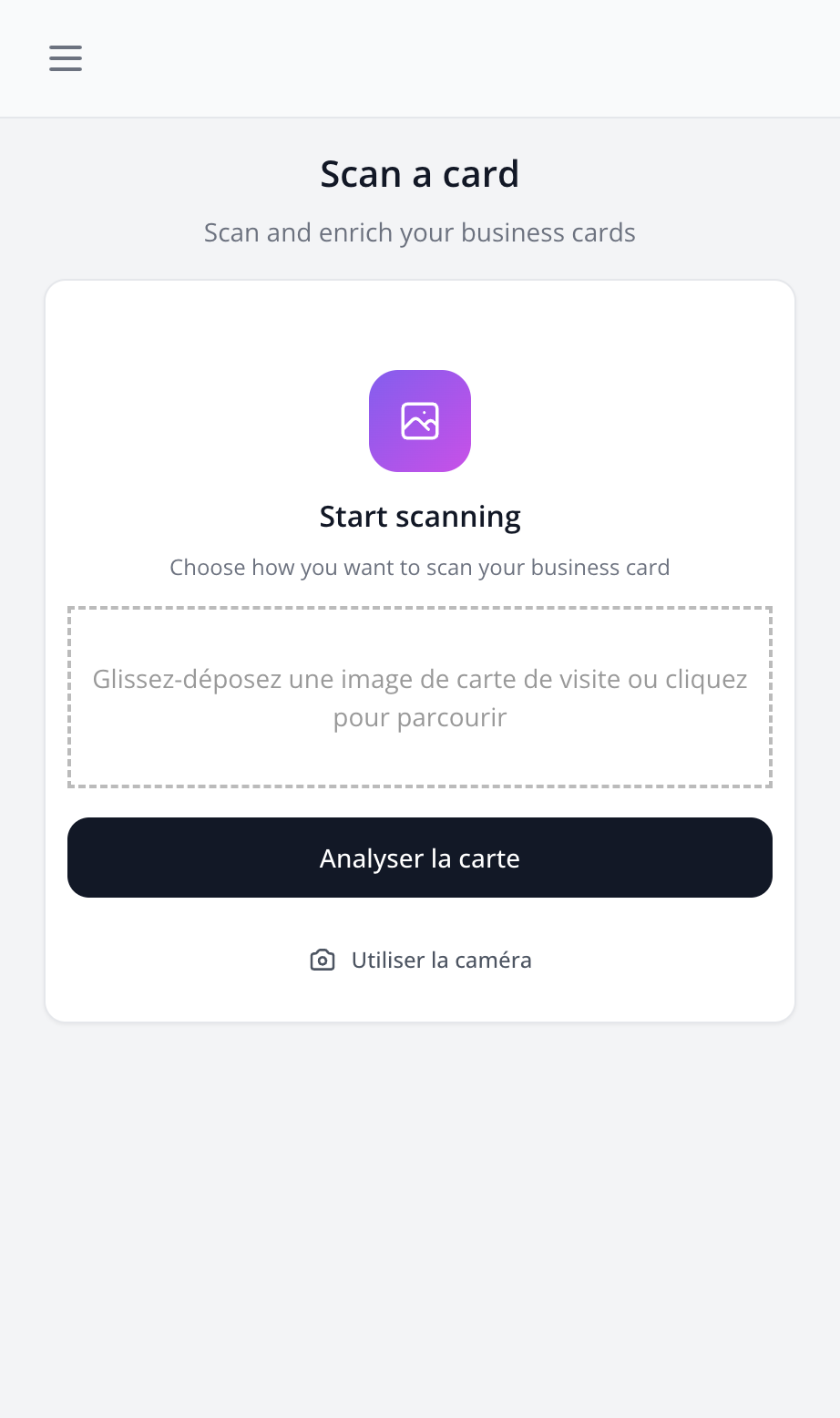 Page de scan de carte
