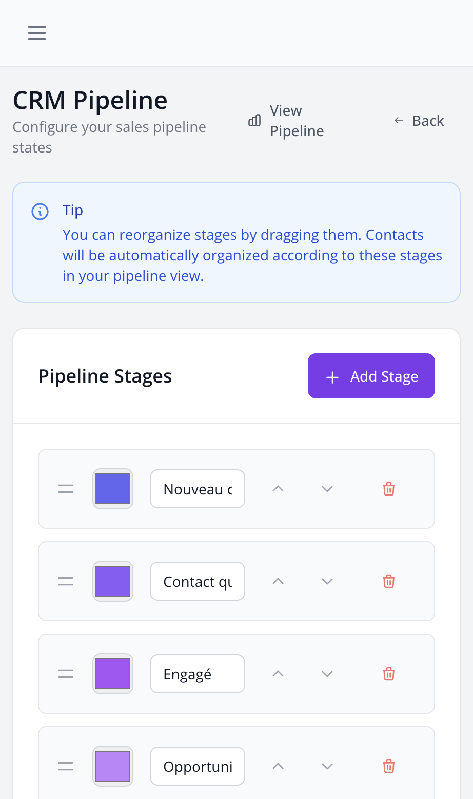 CRM Pipeline configuration